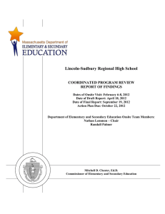 Lincoln-Sudbury Regional High School  COORDINATED PROGRAM REVIEW REPORT OF FINDINGS