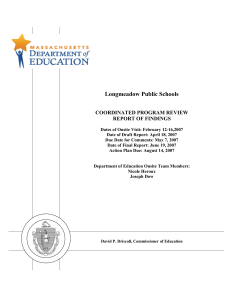 Longmeadow Public Schools  COORDINATED PROGRAM REVIEW REPORT OF FINDINGS