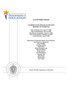 Lowell Public Schools  COORDINATED PROGRAM REVIEW REPORT OF FINDINGS