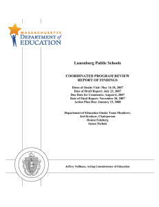 Lunenburg Public Schools  COORDINATED PROGRAM REVIEW REPORT OF FINDINGS