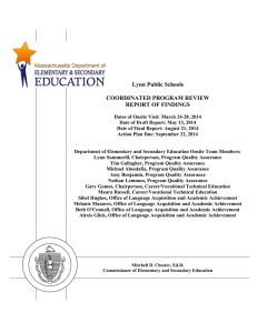 Lynn Public Schools  COORDINATED PROGRAM REVIEW REPORT OF FINDINGS