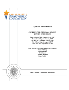 Lynnfield Public Schools  COORDINATED PROGRAM REVIEW REPORT OF FINDINGS