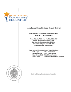 Manchester Essex Regional School District  COORDINATED PROGRAM REVIEW REPORT OF FINDINGS
