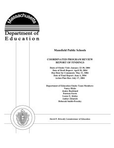 Mansfield Public Schools COORDINATED PROGRAM REVIEW REPORT OF FINDINGS
