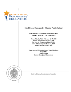 Marblehead Community Charter Public School  COORDINATED PROGRAM REVIEW DRAFT REPORT OF FINDINGS
