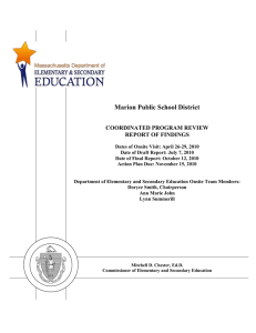 Marion Public School District  COORDINATED PROGRAM REVIEW REPORT OF FINDINGS