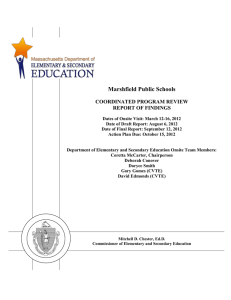 Marshfield Public Schools  COORDINATED PROGRAM REVIEW REPORT OF FINDINGS