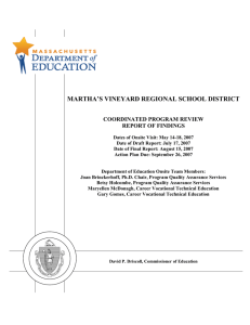 MARTHA’S VINEYARD REGIONAL SCHOOL DISTRICT  COORDINATED PROGRAM REVIEW REPORT OF FINDINGS