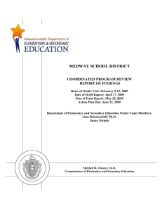 MEDWAY SCHOOL DISTRICT  COORDINATED PROGRAM REVIEW REPORT OF FINDINGS