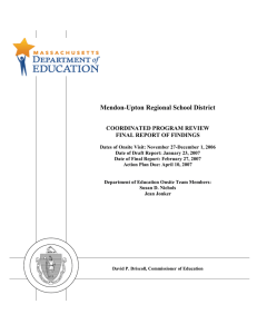 Mendon-Upton Regional School District  COORDINATED PROGRAM REVIEW FINAL REPORT OF FINDINGS