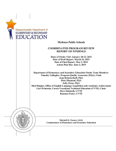 Methuen Public Schools  COORDINATED PROGRAM REVIEW REPORT OF FINDINGS