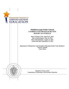 Middleborough Public Schools  COORDINATED PROGRAM REVIEW REPORT OF FINDINGS
