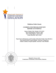 Middleton Public Schools  COORDINATED PROGRAM REVIEW REPORT OF FINDINGS