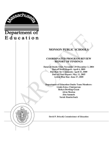 MONSON PUBLIC SCHOOLS COORDINATED PROGRAM REVIEW REPORT OF FINDINGS