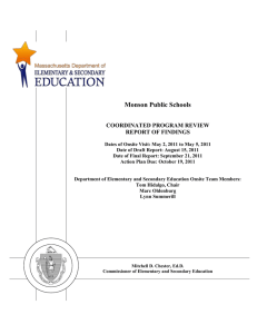 Monson Public Schools  COORDINATED PROGRAM REVIEW REPORT OF FINDINGS