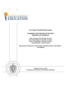 New Salem-Wendell Public Schools  COORDINATED PROGRAM REVIEW REPORT OF FINDINGS