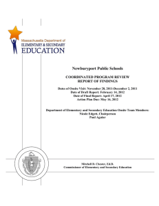 Newburyport Public Schools  COORDINATED PROGRAM REVIEW REPORT OF FINDINGS
