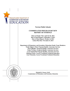 Newton Public Schools  COORDINATED PROGRAM REVIEW REPORT OF FINDINGS