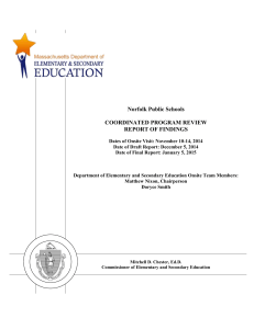 Norfolk Public Schools  COORDINATED PROGRAM REVIEW REPORT OF FINDINGS