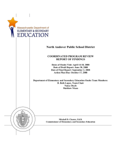 North Andover Public School District  COORDINATED PROGRAM REVIEW REPORT OF FINDINGS