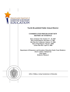 North Brookfield Public School District  COORDINATED PROGRAM REVIEW REPORT OF FINDINGS