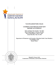 North Brookfield Public Schools  COORDINATED PROGRAM REVIEW REPORT OF FINDINGS