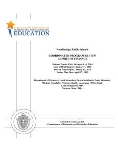 Northbridge Public Schools  COORDINATED PROGRAM REVIEW REPORT OF FINDINGS
