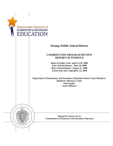 Orange Public School District  COORDINATED PROGRAM REVIEW REPORT OF FINDINGS