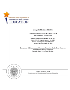 Orange Public School District  COORDINATED PROGRAM REVIEW REPORT OF FINDINGS