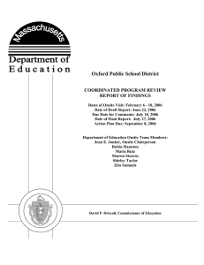 Oxford Public School District  COORDINATED PROGRAM REVIEW REPORT OF FINDINGS