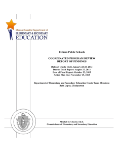 Pelham Public Schools  COORDINATED PROGRAM REVIEW REPORT OF FINDINGS