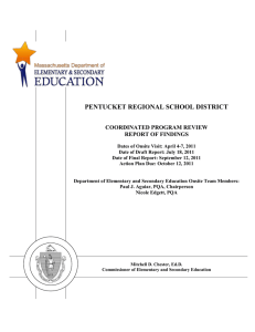 PENTUCKET REGIONAL SCHOOL DISTRICT  COORDINATED PROGRAM REVIEW REPORT OF FINDINGS