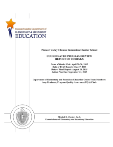 Pioneer Valley Chinese Immersion Charter School  COORDINATED PROGRAM REVIEW REPORT OF FINDINGS
