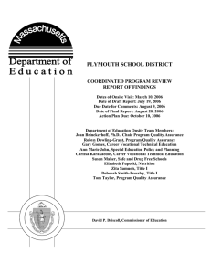 PLYMOUTH SCHOOL DISTRICT  COORDINATED PROGRAM REVIEW REPORT OF FINDINGS