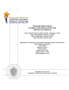 Plymouth Public Schools  COORDINATED PROGRAM REVIEW REPORT OF FINDINGS