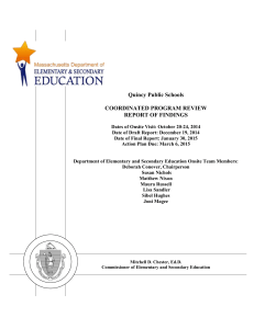 Quincy Public Schools  COORDINATED PROGRAM REVIEW REPORT OF FINDINGS