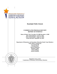 Randolph Public Schools  COORDINATED PROGRAM REVIEW REPORT OF FINDINGS