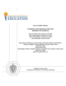 Revere Public Schools  COORDINATED PROGRAM REVIEW REPORT OF FINDINGS