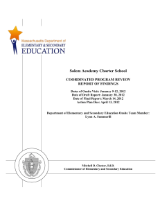 Salem Academy Charter School  COORDINATED PROGRAM REVIEW REPORT OF FINDINGS