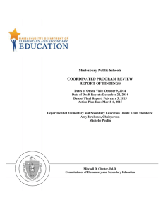 Shutesbury Public Schools  COORDINATED PROGRAM REVIEW REPORT OF FINDINGS