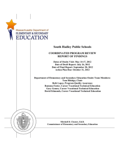 South Hadley Public Schools  COORDINATED PROGRAM REVIEW REPORT OF FINDINGS