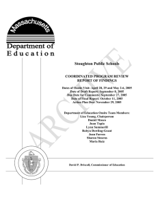 Stoughton Public Schools COORDINATED PROGRAM REVIEW REPORT OF FINDINGS