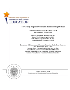 Tri County Regional Vocational Technical High School  COORDINATED PROGRAM REVIEW