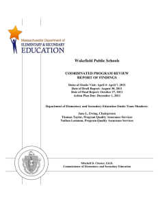 Wakefield Public Schools  COORDINATED PROGRAM REVIEW REPORT OF FINDINGS
