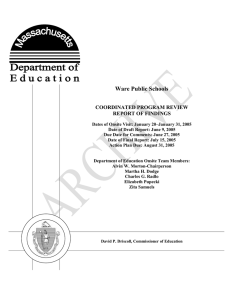 Ware Public Schools  COORDINATED PROGRAM REVIEW REPORT OF FINDINGS