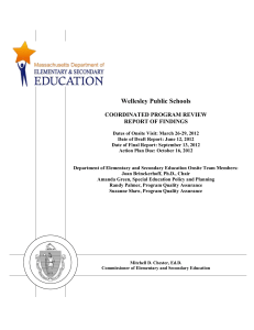 Wellesley Public Schools  COORDINATED PROGRAM REVIEW REPORT OF FINDINGS