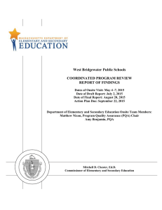 West Bridgewater Public Schools  COORDINATED PROGRAM REVIEW REPORT OF FINDINGS