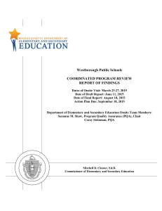 Westborough Public Schools  COORDINATED PROGRAM REVIEW REPORT OF FINDINGS
