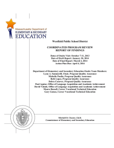 Westfield Public School District  COORDINATED PROGRAM REVIEW REPORT OF FINDINGS