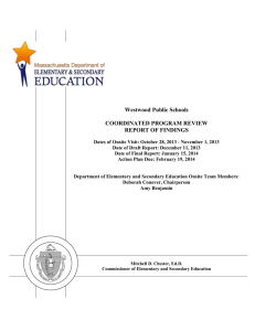 Westwood Public Schools  COORDINATED PROGRAM REVIEW REPORT OF FINDINGS